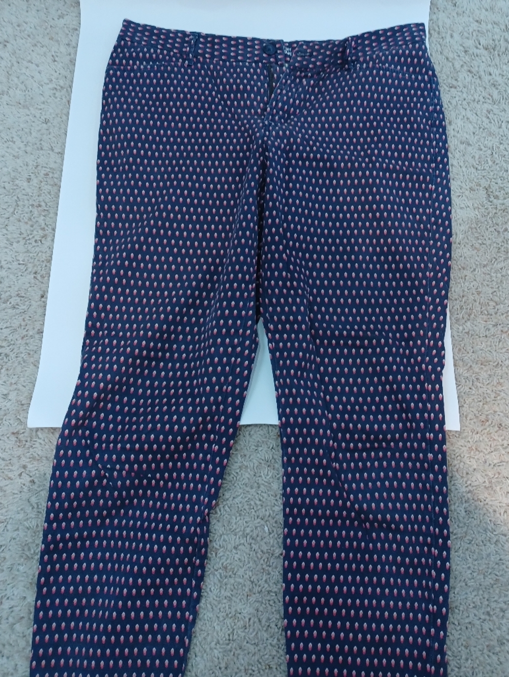 Patterned Navy Blue Pants With Pink Dots - Picture 2 of 2